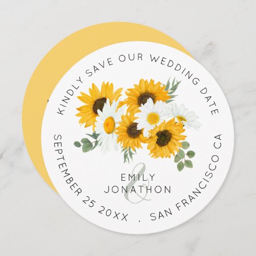 Sunflowers Floral Circular Save The Date Card