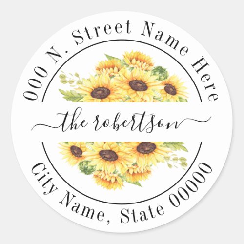 Sunflowers floral country chic return address classic round sticker