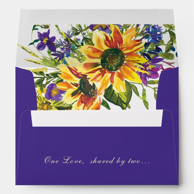 Sunflowers Floral Inspirational Wedding Dark Blue Envelope (Back (Bottom))