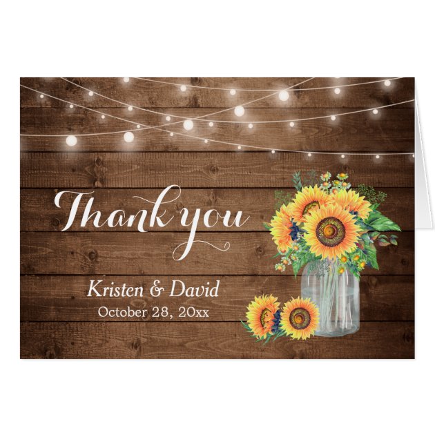 Sunflowers Floral Mason Jar Lights Thank You Card