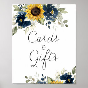 Sunflowers Floral Navy Blue Wedding Card Gift Sign