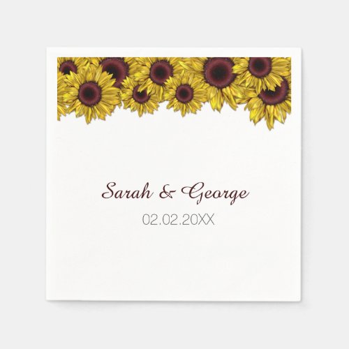 sunflowers floral personalized wedding napkins