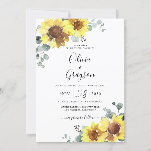 Sunflowers Floral QR Code RSVP All In One Wedding  Invitation