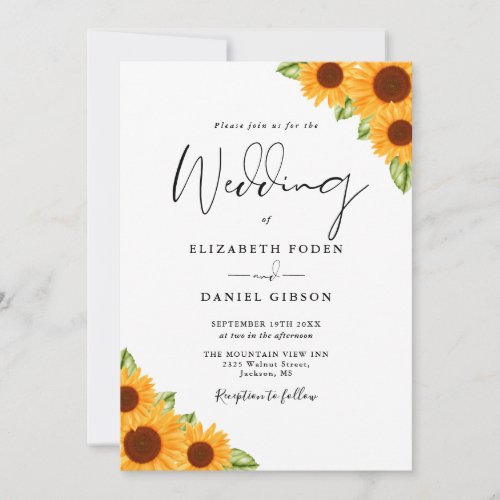 Sunflowers Floral QR Code Script Wedding Invitation