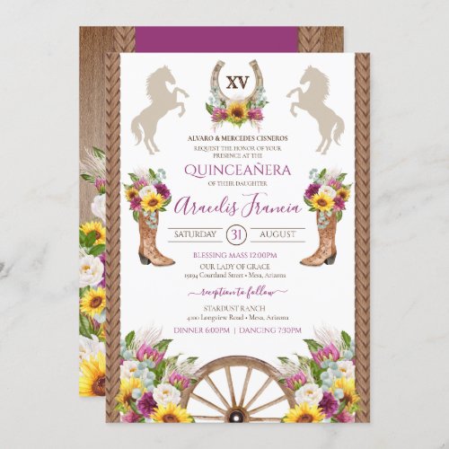 Sunflowers Floral Rustic Charro Quinceanera Invita Invitation