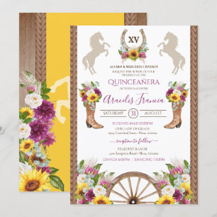 Sunflowers Floral Rustic Charro Quinceanera Invitation