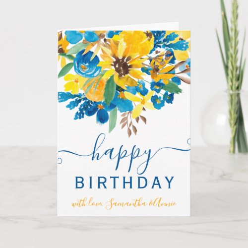 Sunflowers floral watercolor 2 photo birthday card