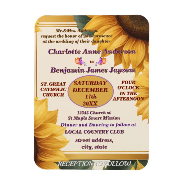 Sunflowers floral wedding magnet (Vertical)