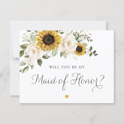 Sunflowers Floral White Greenery Maid of Honor Invitation