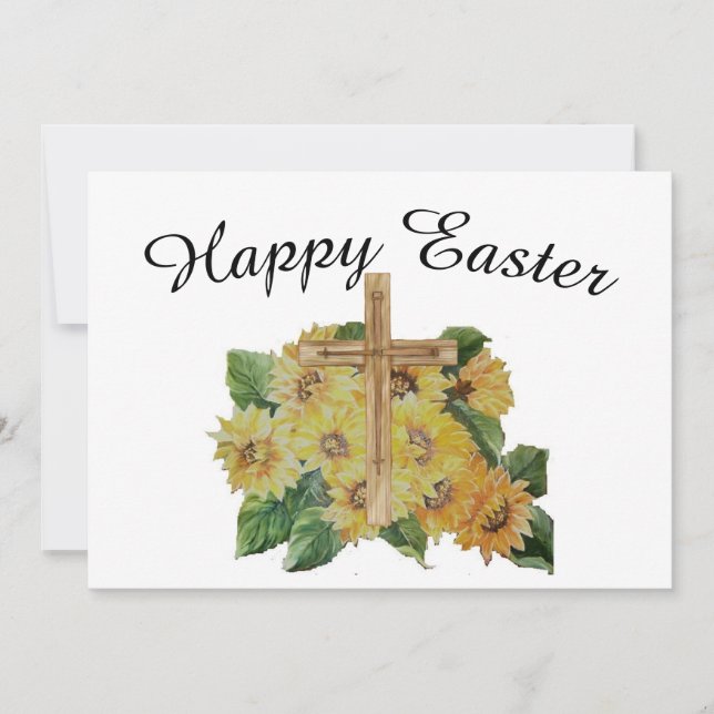 Sunflowers floral with cross Easter Holiday Card (Front)