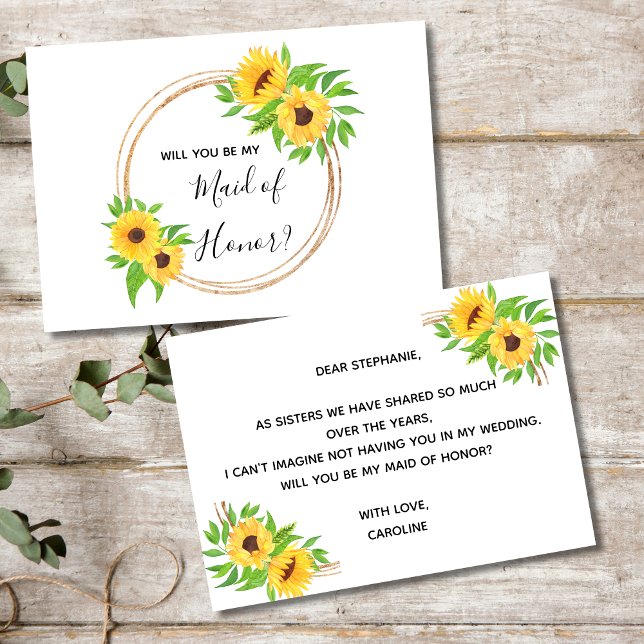 Sunflowers Floral Yellow Will You Be Maid of Honor Invitation (Sunflowers Will You Be My Maid of Honor Card. Printed or Digital Instant download)