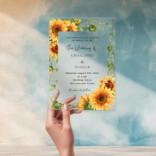 Sunflowers florals clear wedding acrylic invitations