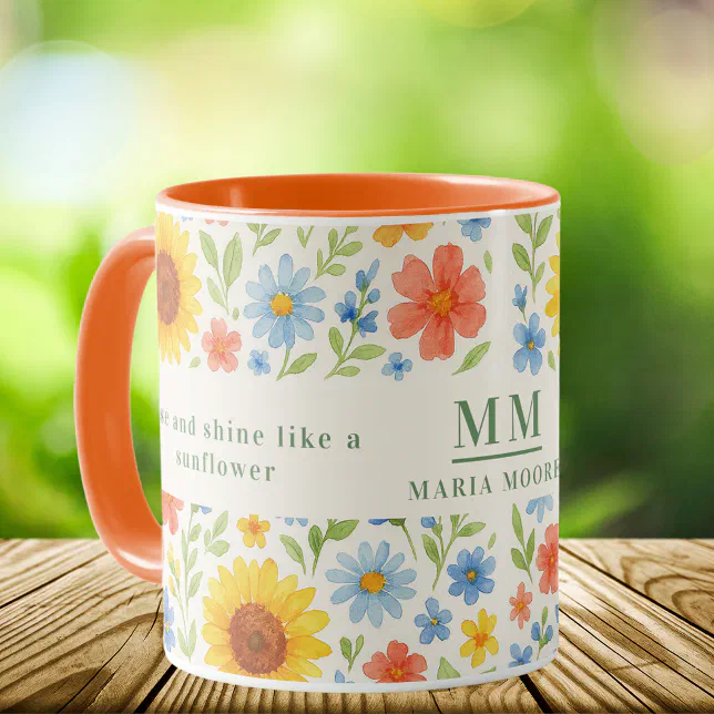 Sunflowers florals motivational quote monogram mug | Zazzle