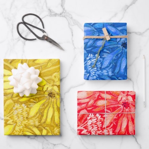 Sunflowers Flowers Floral Art Yellow Blue Red Wrapping Paper Sheets