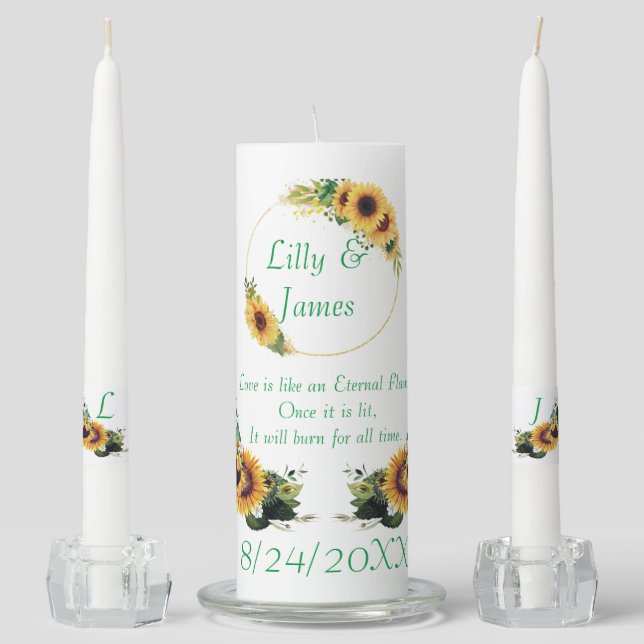 Sunflowers Flowers Floral Couple Ceremony Wedding Unity Candle Set (Front)