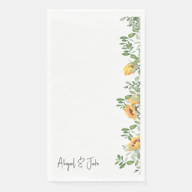  Sunflowers & Foliage Personalized Wedding  Paper Guest Towels (Front)