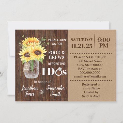 Sunflowers Food  Brews before I do Country Shower Invitation