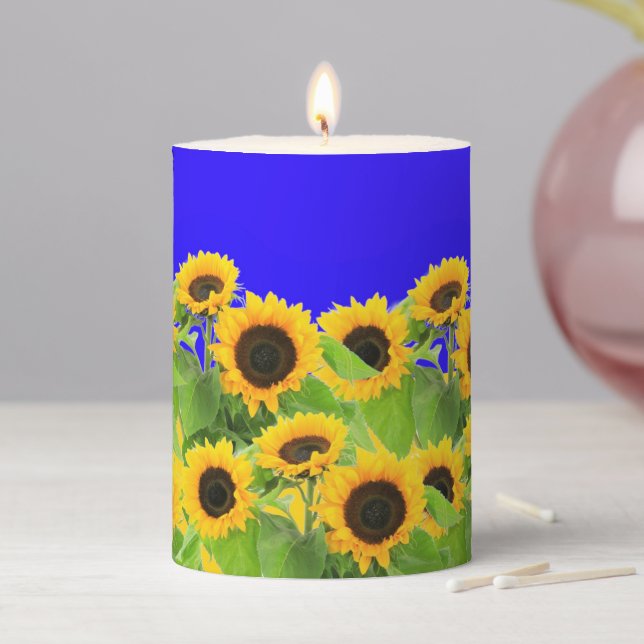 Sunflowers - Freedom Ukraine Peace Ukrainian Flag  Pillar Candle (In Situ)
