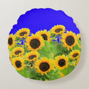 Sunflowers - Freedom Ukraine Peace Ukrainian Flag Round Pillow