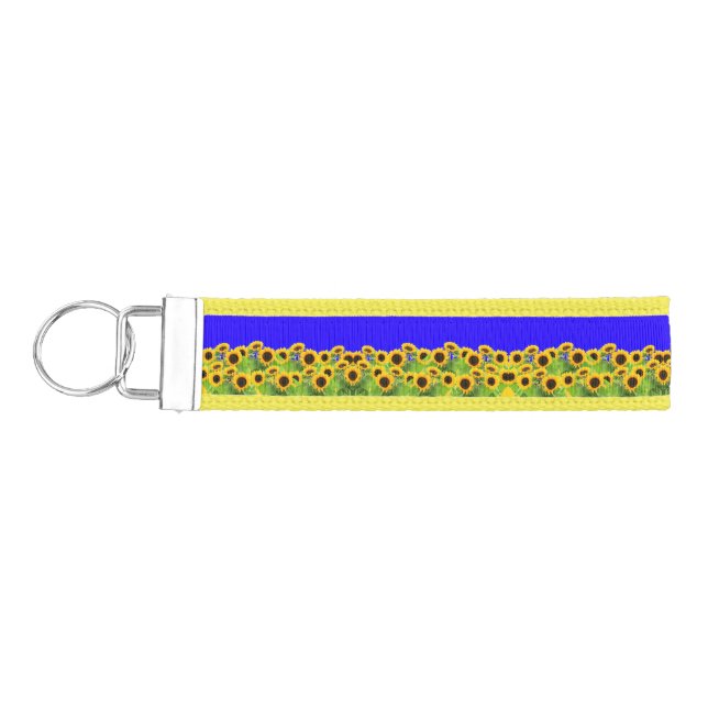 Sunflowers - Freedom Ukraine Peace Ukrainian Flag Wrist Keychain (Keys on Left)