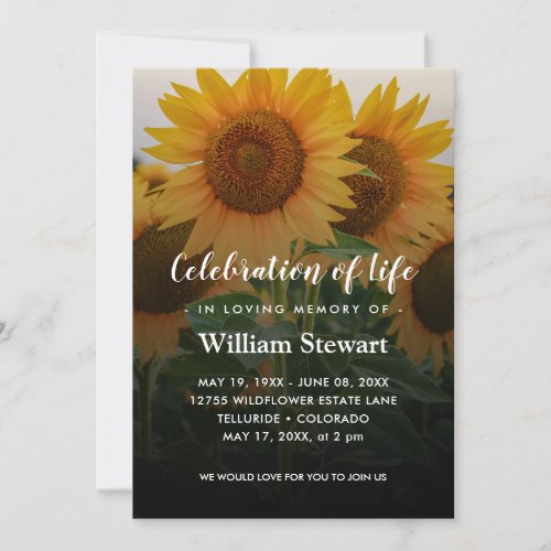 Sunflowers Funeral  Floral Celebration of Life Invitation