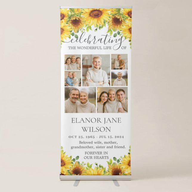 Sunflowers Funeral Memorial 7 Photos Collage Retractable Banner (Front)