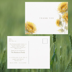Sunflowers Funeral Personalized Thank You Postcard