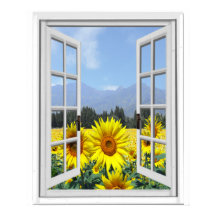 Sunflowers Garden Faux Artificial Window View