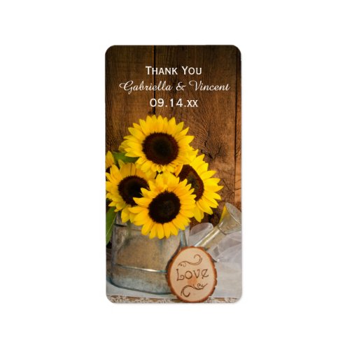 Sunflowers Garden Watering Can Wedding Thank You Label