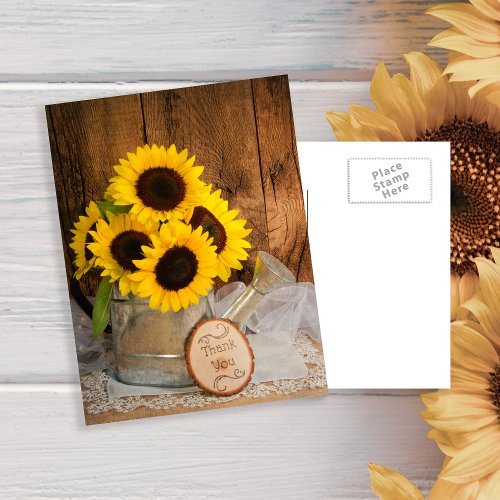 Sunflowers Garden Watering Can Wedding Thank You Postcard
