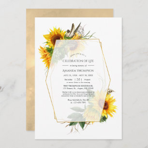 Sunflowers Geometric Celebration of Life Photo Invitation