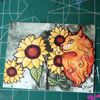 Sunflowers Ginger Maine Coon Cat Postcard