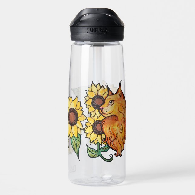 Sunflowers Ginger Maine Coon Cat                   Water Bottle (Back)