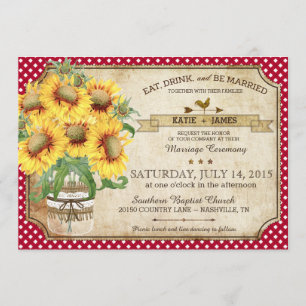 Sunflowers Gingham Check Country Picnic Wedding Invitation