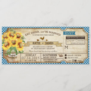 Sunflowers Gingham Check Country Picnic Wedding Invitation