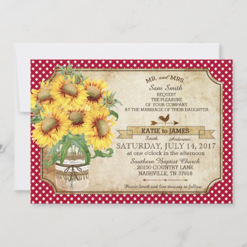 Sunflowers Gingham Check Country Picnic Wedding Invitation