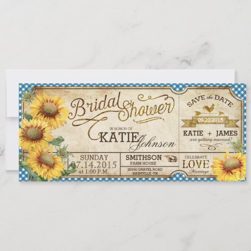 Sunflowers Gingham Country Picnic Bridal Shower Invitation