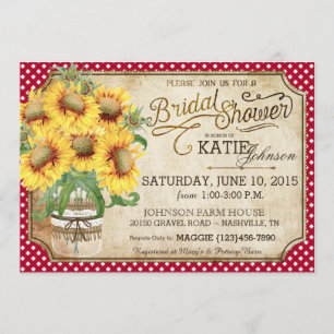 Sunflowers Gingham Country Picnic Bridal Shower Invitation