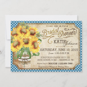 Sunflowers Gingham Country Picnic Bridal Shower Invitation