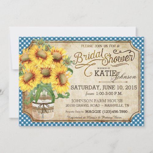 Sunflowers Gingham Country Picnic Bridal Shower Invitation