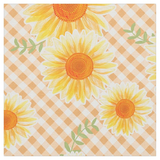 Sunflowers Gingham  Fabric (Close Up)
