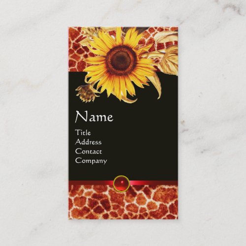 SUNFLOWERS GIRAFFE SKIN AND RED RUBY GEMSTONE BUSINESS CARD