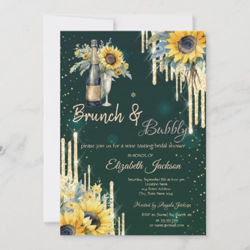 Sunflowers Glass Drips Brunch  Bubbly  Invitation