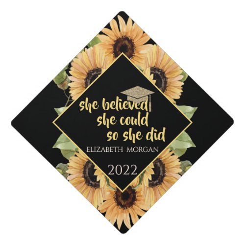 Sunflowers Glitter Graduate Cap