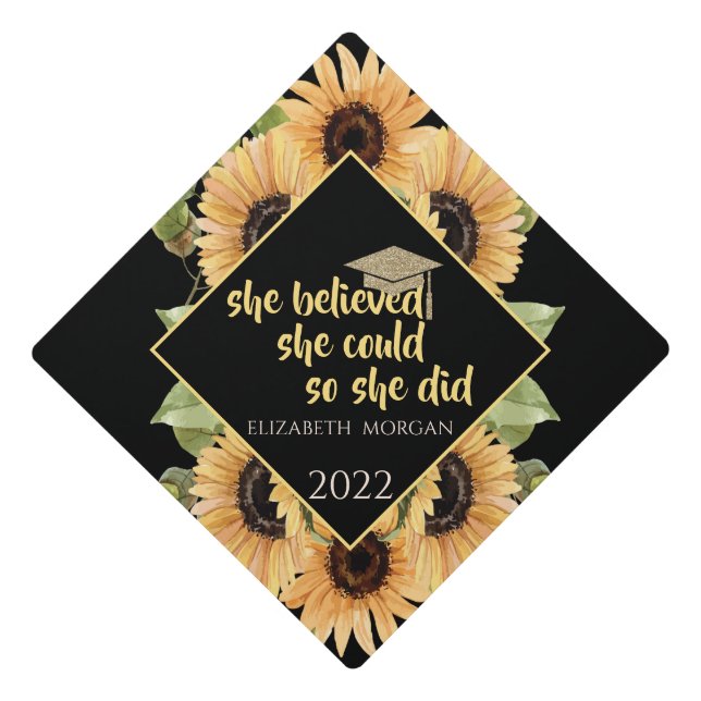 Sunflowers Glitter Graduate Cap (Front)