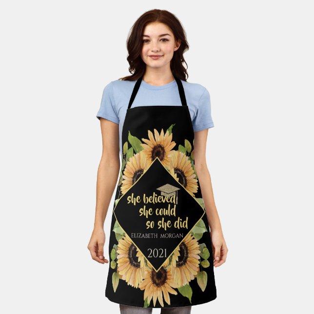 Sunflowers Glitter Graduate Cap Apron (Worn)