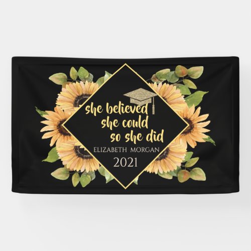 Sunflowers Glitter Graduate Cap  Banner