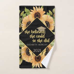 Sunflowers Glitter Graduate Cap Bath Towel Set