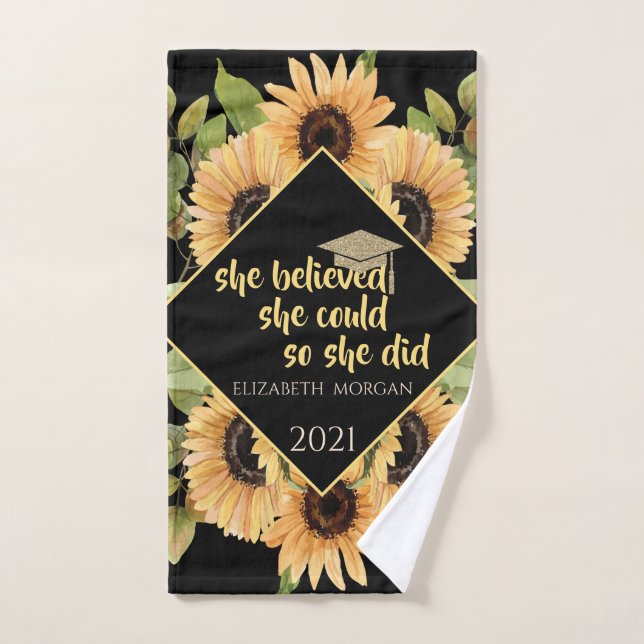 Sunflowers Glitter Graduate Cap  Bath Towel Set (Hand Towel)