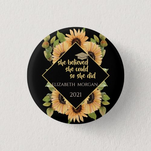 Sunflowers Glitter Graduate Cap Beverage Coaster K Button